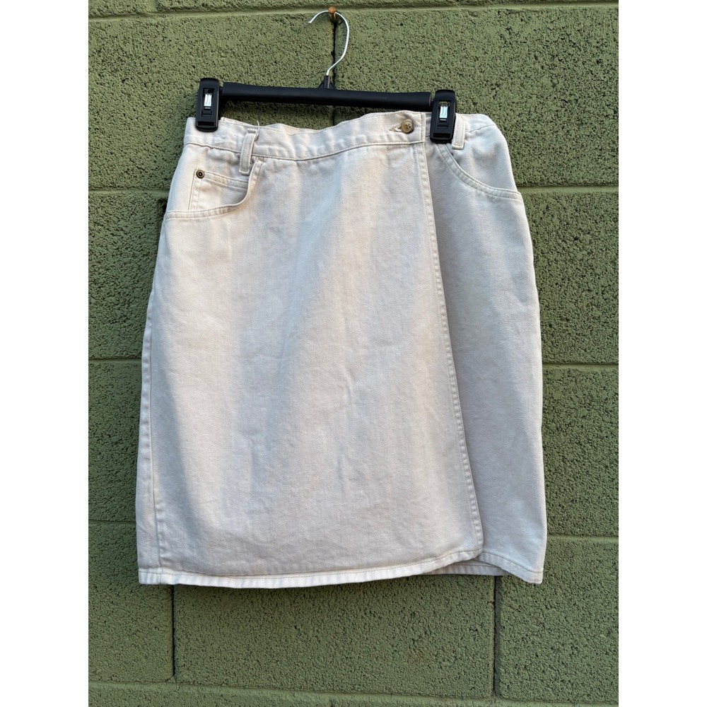 American Heartland Jeanswear Vintage Cream Denim Wrap Skirt Womens 12 Off White